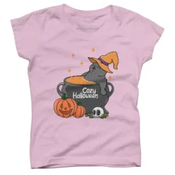 Girl's Design By Humans Cozy Halloween By Kimprut T-Shirt -Design By Humans GUEST cb452d59 3355 4769 a268 6149778a841f