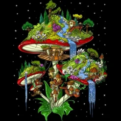 Women's Design By Humans Magic Mushrooms Island By Underheaven Racerback Tank Top