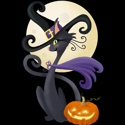 Junior's Design By Humans Bewitching Black Halloween Kitty Cat By LittleBunnySunshine T-Shirt 1 Junior's Design By Humans Bewitching Black Halloween Kitty Cat By LittleBunnySunshine T-Shirt