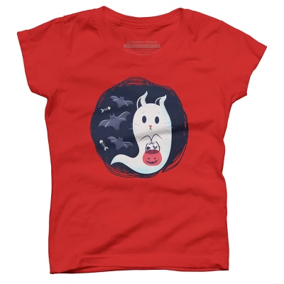 Girl's Design By Humans Halloween Ghost Cat By ArtStyleAlice T-Shirt 3 Girl's Design By Humans Halloween Ghost Cat By ArtStyleAlice T-Shirt - Image 3