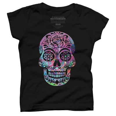 Girl's Design By Humans Halloween Sugar Skull By Honeytree T-Shirt 3 Girl's Design By Humans Halloween Sugar Skull By Honeytree T-Shirt - Image 3