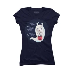 Junior's Design By Humans Halloween Ghost Cat By ArtStyleAlice T-Shirt -Design By Humans GUEST d4f5b319 b5c1 496a 8aae 7274a6ef15ea