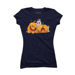 Junior's Design By Humans Halloween Cartoon Pumpkins And Ghost By VectorVillain T-Shirt -Design By Humans GUEST d7ef54e7 896d 4e4a a94e 8b0571e67c54