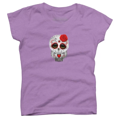 Girl's Design By Humans Cute Red Day Of The Dead Sugar Skull Owl By Jeffbartels T-Shirt 4 Girl's Design By Humans Cute Red Day Of The Dead Sugar Skull Owl By Jeffbartels T-Shirt - Image 4