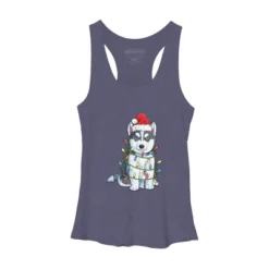 Women's Design By Humans Siberian Husky Santa Christmas Tree Lights Xmas Gifts Boys T-Shi By NekoShop Racerback Tank Top -Design By Humans GUEST dfd3eeb6 d1df 4d95 8ddd 0a7b4fa431ab