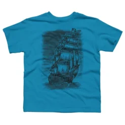 Boy's Design By Humans Caleuche Ghost Pirate Ship - Blackline By RobertoJL T-Shirt -Design By Humans GUEST dff1b9ae 8072 4c9d 9be7 7f28b749969d