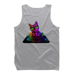 Men's Design By Humans Cool Cat DJ By Clingcling Tank Top -Design By Humans GUEST e22aa984 a22d 446e 9f63 f0a036bf77db