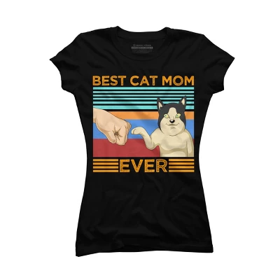 Junior's Design By Humans Best Cat Mom Ever Retro Stripes By Shirtpublic T-Shirt 2 Junior's Design By Humans Best Cat Mom Ever Retro Stripes By Shirtpublic T-Shirt - Image 2