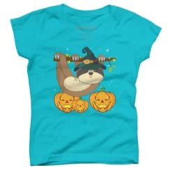 Girl's Design By Humans Funny Witch Sloth With Jack O Lantern Halloween T-Shirt By Thebeardstudio T-Shirt -Design By Humans GUEST e9fc842c 23d8 48fa 8e4a a43b6d94c3f4