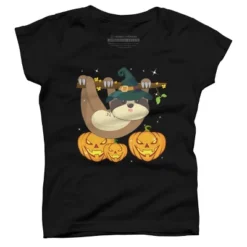 Girl's Design By Humans Funny Witch Sloth With Jack O Lantern Halloween T-Shirt By Thebeardstudio T-Shirt -Design By Humans GUEST eac3f7d6 73cf 43db 8c68 7f23fcf1cc89