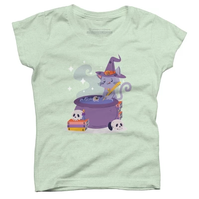 Girl's Design By Humans Halloween Kitty Cauldron By Machmigo T-Shirt 5 Girl's Design By Humans Halloween Kitty Cauldron By Machmigo T-Shirt - Image 5