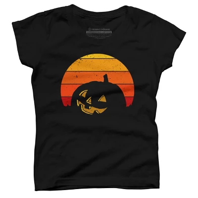 Girl's Design By Humans Vintage Retro Sunset Halloween Pumpkin I By Lemonpepper T-Shirt 3 Girl's Design By Humans Vintage Retro Sunset Halloween Pumpkin I By Lemonpepper T-Shirt - Image 3