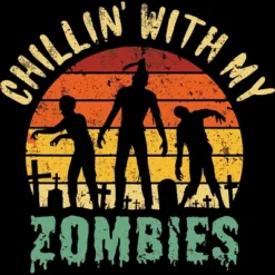Junior's Design By Humans Halloween Chillin With My Zombies Funny By Ering T-Shirt