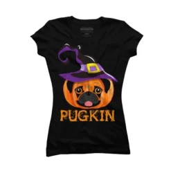 Junior's Design By Humans Pugkin Pumpin Halloween By Trantanphat95 T-Shirt -Design By Humans GUEST f01fc12c 5bf1 45e6 bd5e e978fddc34aa