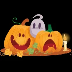 Junior's Design By Humans Halloween Cartoon Pumpkins And Ghost By VectorVillain T-Shirt