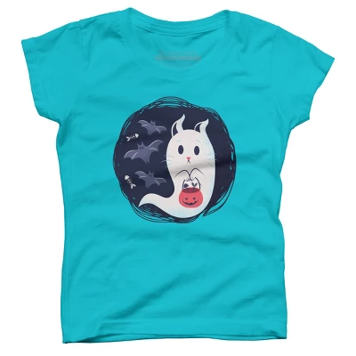 Girl's Design By Humans Halloween Ghost Cat By ArtStyleAlice T-Shirt 5 Girl's Design By Humans Halloween Ghost Cat By ArtStyleAlice T-Shirt - Image 5