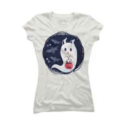 Junior's Design By Humans Halloween Ghost Cat By ArtStyleAlice T-Shirt -Design By Humans GUEST fa8f2611 6872 42e5 ae54 52aed9c0a08c