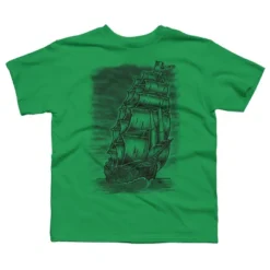 Boy's Design By Humans Caleuche Ghost Pirate Ship - Blackline By RobertoJL T-Shirt -Design By Humans GUEST fdddea6d e57b 4a43 9057 d3312e688166